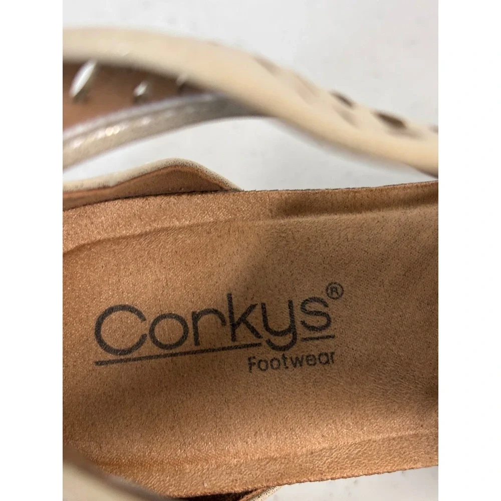 Corkys Footwear Womens Gold Laser Cut Espadrille Wedge Sandals‎ Size 8